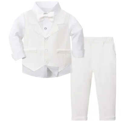 Kids Boys Fashion Solid Color Long-Sleeve Shirt Vest Pants Party Three-Piece Set