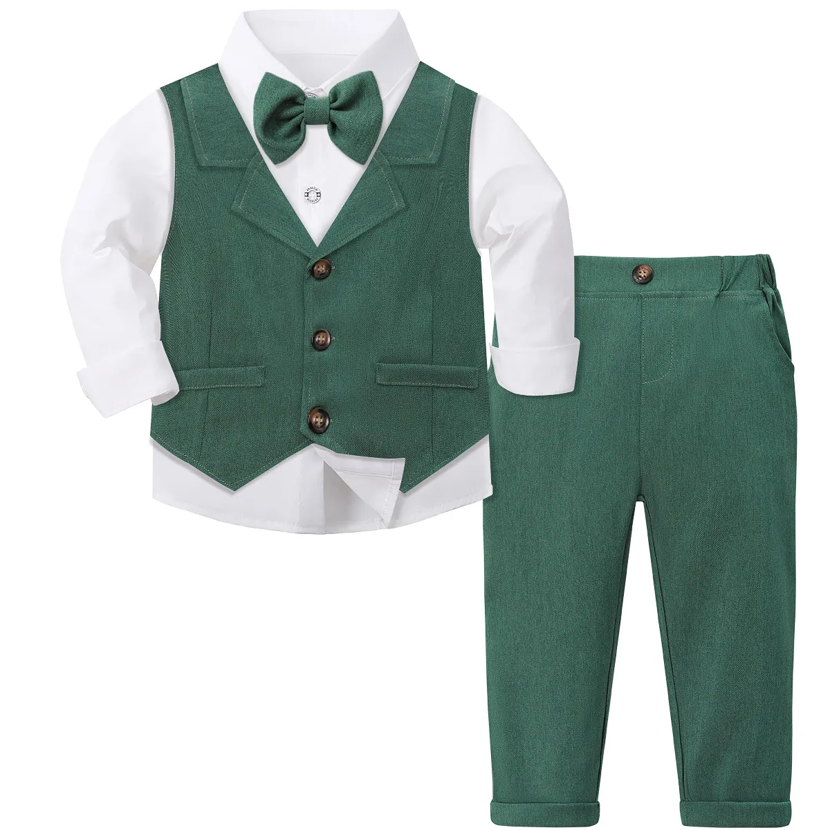 Kids Boys Fashion Solid Color Long-Sleeve Shirt Vest Pants Party Three-Piece Set