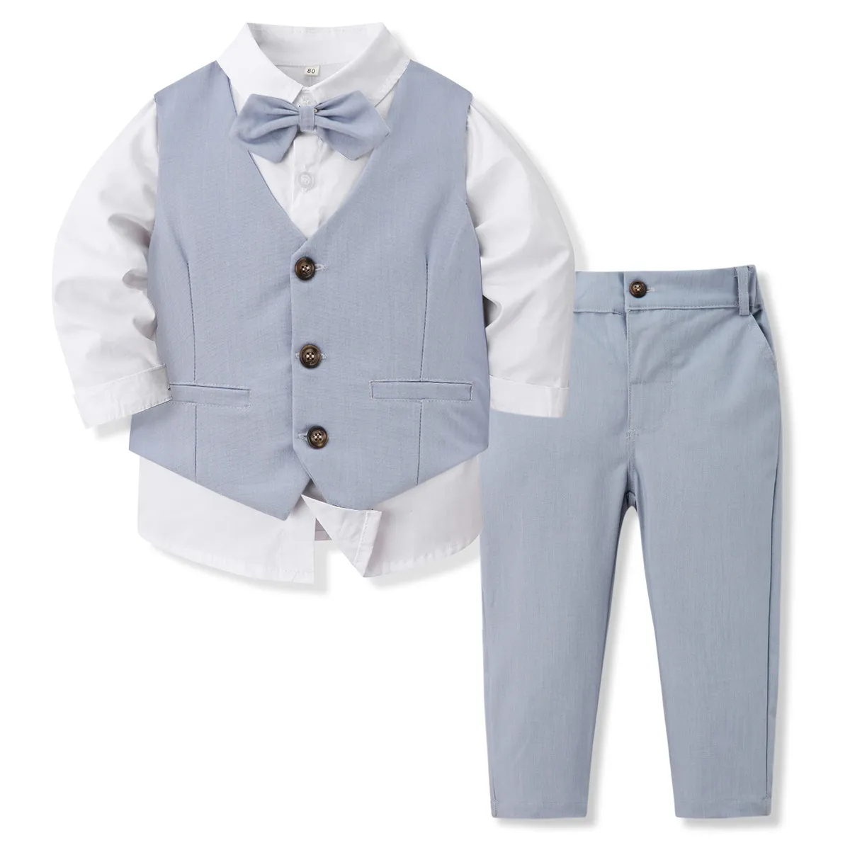 Kids Boys Fashion Casual Solid Color Shirt Vest Pants Banquet Party Three-Piece Set