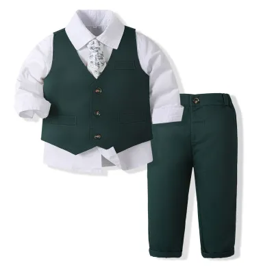 Kids Boys' Fashion Casual Spring And Autumn Shirt Vest Pants Party Three-Piece Set