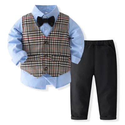 Kids Boys' Fashion Casual Spring And Autumn Shirt Vest Pants Party Three-Piece Set