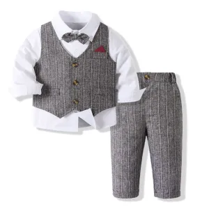 Kids Boys' Fashion Casual Spring And Autumn Shirt Vest Pants Party Three-Piece Set