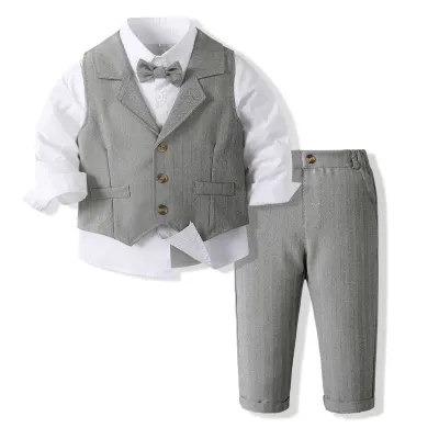 Kids Boys' Fashion Casual Spring And Autumn Shirt Vest Pants Party Three-Piece Set