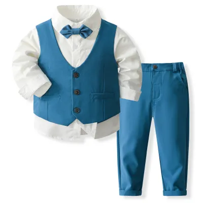 Kids Boys' Fashion Casual Spring And Autumn Shirt Vest Pants Party Three-Piece Set