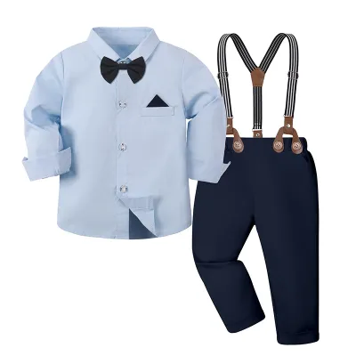 Kids Boys Fahsion Casual Printed Long Sleeve Shirt Overalls Two-Piece Set