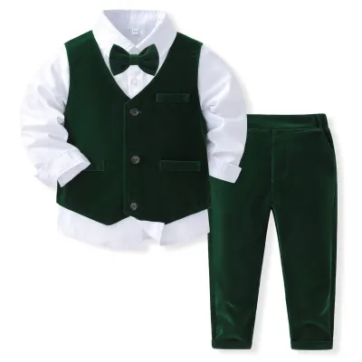 Kids Boy'S Spring Solid Color Vest Shirt Pants Party Three-Piece Set