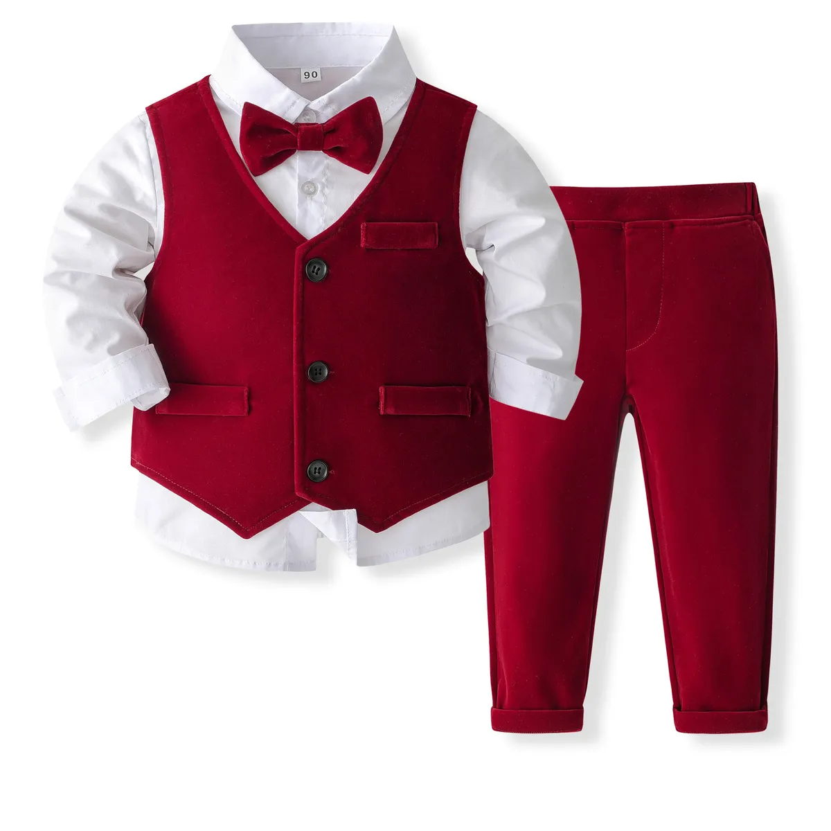 Kids Boy'S Spring Solid Color Vest Shirt Pants Party Three-Piece Set