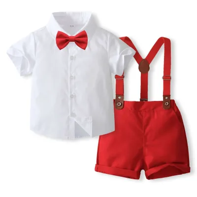 Kids Baby Boys' Solid Color Shirt Overalls Party Two-Piece Set