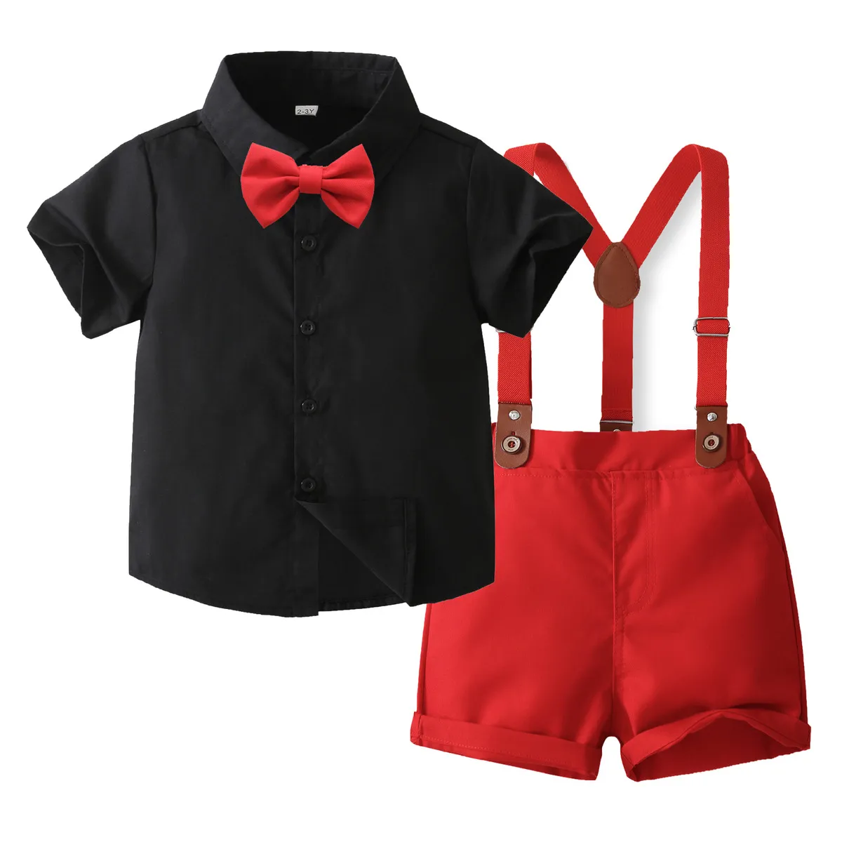 Kids Baby Boys' Solid Color Shirt Overalls Party Two-Piece Set