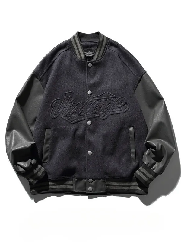 Fashion Casual Solid Color Pu Leather Stitching Long-Sleeve Loose Coat