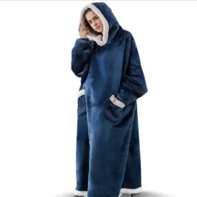 Women Fashion Casual Winter Solid Color Warm Thickened Long-Sleeve With Hat Loose Pajamas