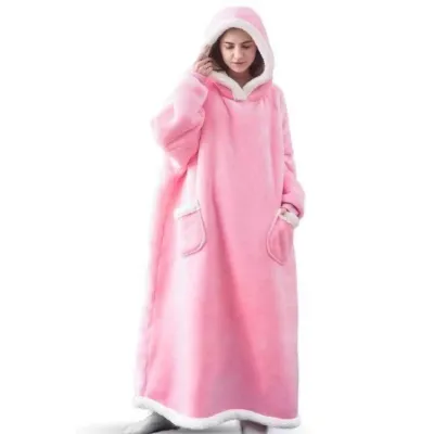 Women Fashion Casual Winter Solid Color Warm Thickened Long-Sleeve With Hat Loose Pajamas
