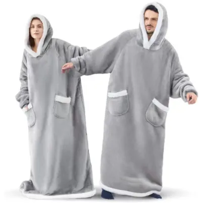 Women Fashion Casual Winter Solid Color Warm Thickened Long-Sleeve With Hat Loose Pajamas