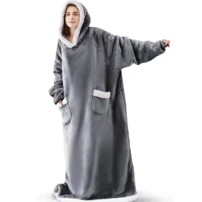 Women Fashion Casual Winter Solid Color Warm Thickened Long-Sleeve With Hat Loose Pajamas