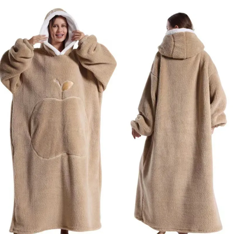 Women Fashion Solid Color Flannel Cold-Proof Long-Sleeve With Hat Pajamas