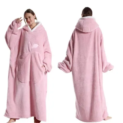 Women Fashion Solid Color Flannel Cold-Proof Long-Sleeve With Hat Pajamas