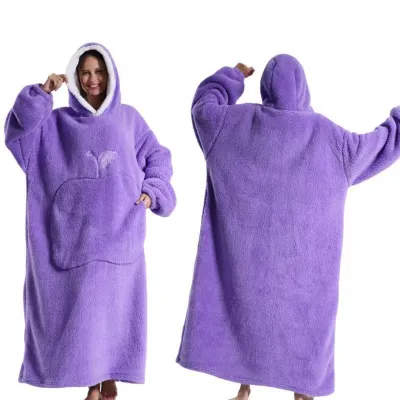 Women Fashion Solid Color Flannel Cold-Proof Long-Sleeve With Hat Pajamas