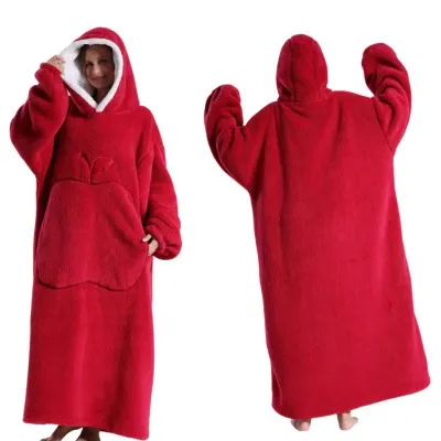 Women Fashion Solid Color Flannel Cold-Proof Long-Sleeve With Hat Pajamas