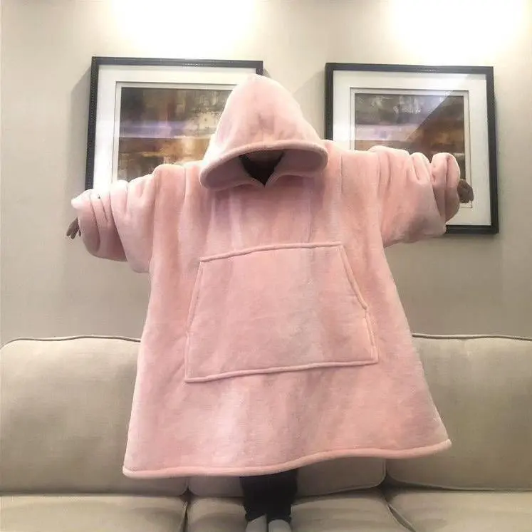 Women Fashion Casual Winter Solid Color Flannel Thickened Long-Sleeve With Hat Nightgown Pajamas