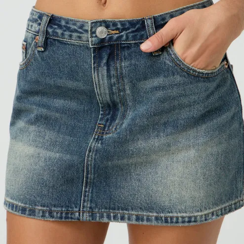 Women Casual Stretch Washed Denim Skirt