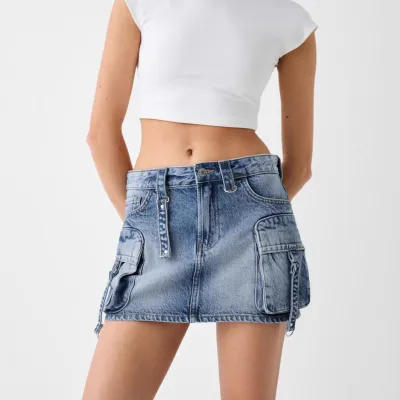 Women Fashion Multi-Pocket Cargo Denim Skirt