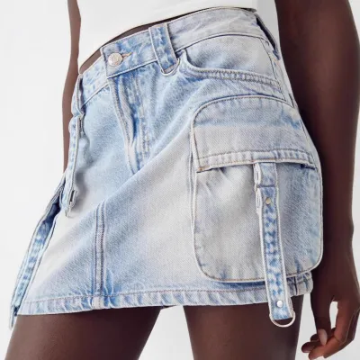 Women Fashion Multi-Pocket Cargo Denim Skirt