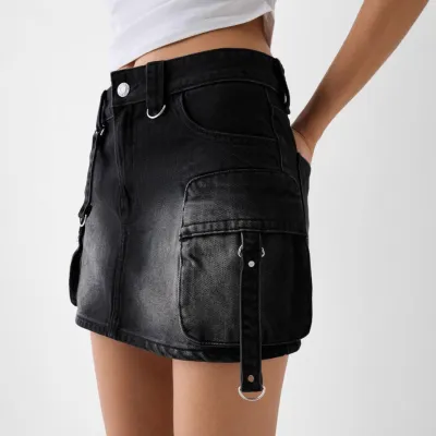 Women Fashion Multi-Pocket Cargo Denim Skirt