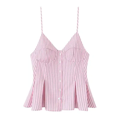 Women Fashion Stripe Print Single-Breasted Camisole