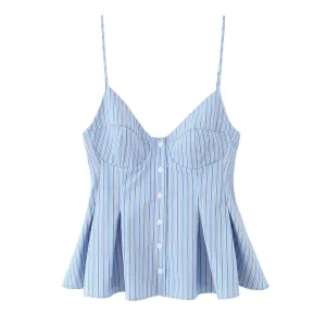 Women Fashion Stripe Print Single-Breasted Camisole