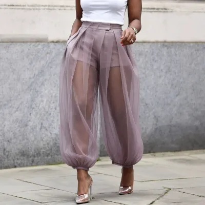 Women Fashion Mesh Perspective Loose Bloomers