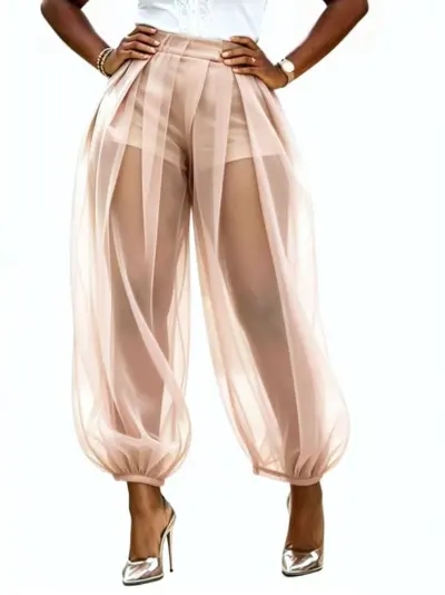 Women Fashion Mesh Perspective Loose Bloomers