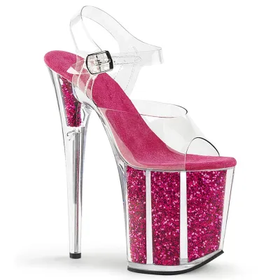 Nightclub Women Sexy Sequins Transparent Pole Dance 20Cm High-Heeled Shoes