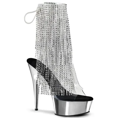 Nightclub Pole Dance Women Sexy Rhinestone Tassel Waterproof Table 15Cm Thin Heel Ankle Boots