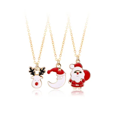 Christmas Women Fashion Creative Drops Of Oil Christmas Tree Necklace Three-Piece Set