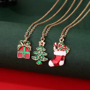 Christmas Women Fashion Creative Drops Of Oil Christmas Tree Necklace Three-Piece Set