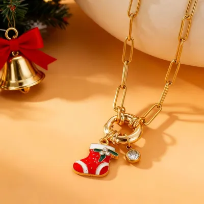 Christmas Women Fashion Santa Elk Candy Snowman Pendant Spring Buckle Necklace