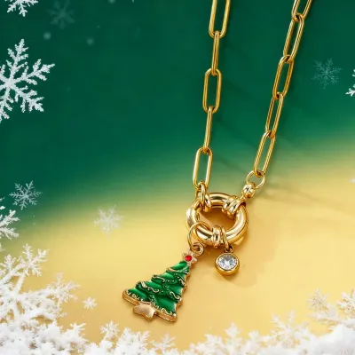 Christmas Women Fashion Santa Elk Candy Snowman Pendant Spring Buckle Necklace