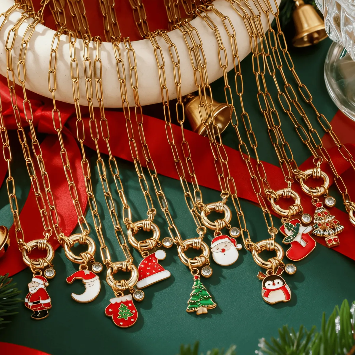Christmas Women Fashion Santa Elk Candy Snowman Pendant Spring Buckle Necklace