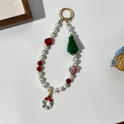 Christmas Women Fashion Santa Claus Beads Pendant Keychain