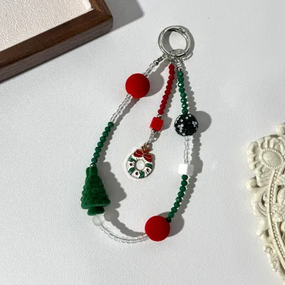Christmas Women Fashion Santa Claus Beads Pendant Keychain
