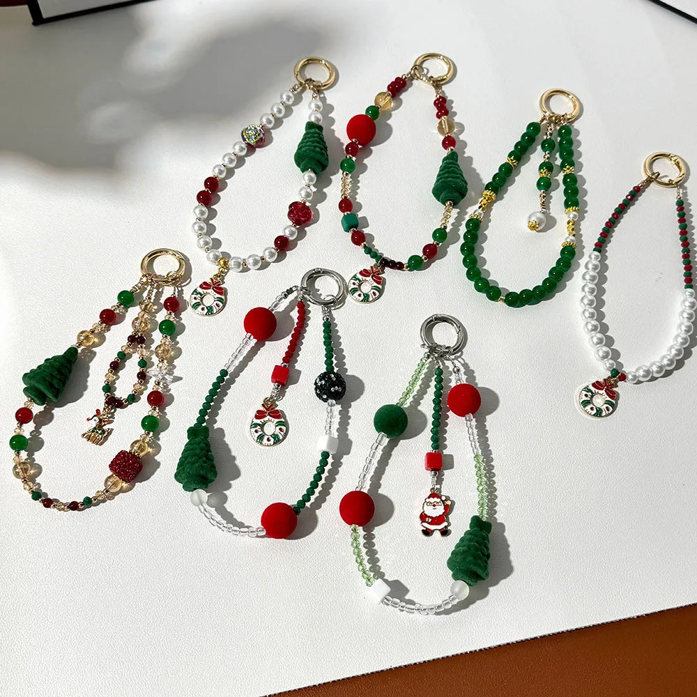 Christmas Women Fashion Santa Claus Beads Pendant Keychain