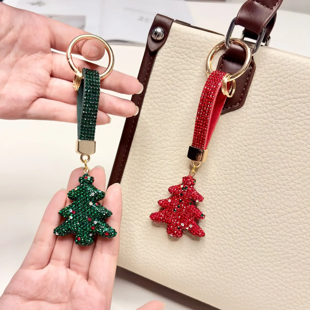 Christmas Women Fashion Clay Rhinestone Keychain Pendant