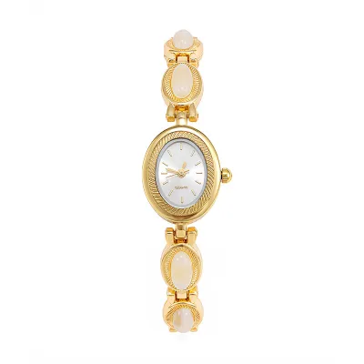 Women Fashion Retro Oval Imitation Jade Bracelet Quartz Watch
