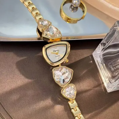 Women Fashion Irregular Color Design Rhinestone Bracelet Watch