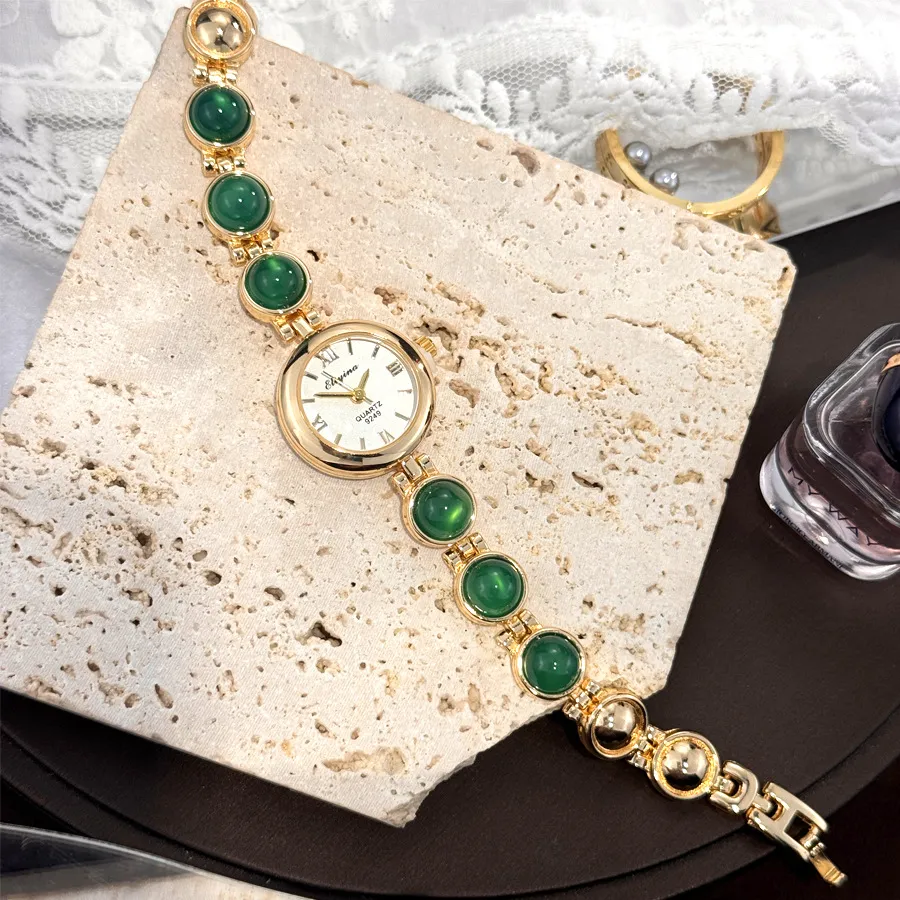 Women Fashion Retro Tiger'S Eye Beads Turquoise Bracelet Watch