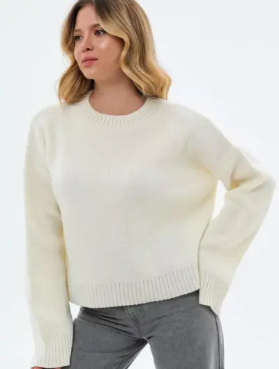 Women Fashion Casual Autumn And Winter Solid Color Round Neck Long Sleeve Loose Knitted Sweater