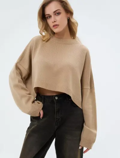 Women Fashion Casual Autumn And Winter Solid Color Round Neck Long Sleeve Loose Knitted Sweater
