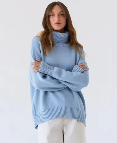 Women Fashion Casual Autumn And Winter Solid Color Turtleneck Long-Sleeve Knitted Sweater