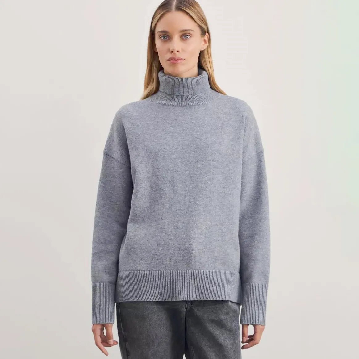 Women Fashion Casual Autumn And Winter Solid Color Turtleneck Long-Sleeve Knitted Sweater
