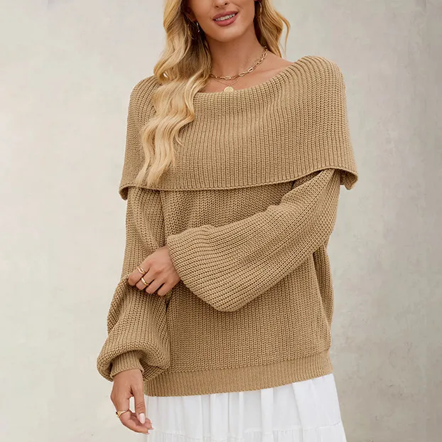Women Fashion Casual Autumn And Winter Solid Color Long-Sleeve Loose Knitted Sweater